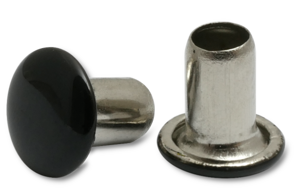 Strojové nity, priemer stopky 3,8 mm, priemer hlavy 7 mm, hlava lakovaná na čierno
