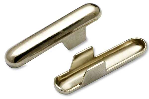 Kovové závlačky (T-tvar) pre gumu + šnúru, otvor 2,6 mm, niklované