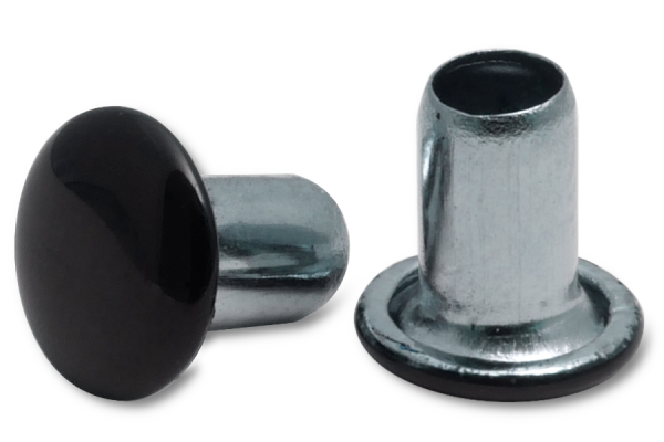 Strojové nity, stopka s priemerom 3,8 mm, pozinkované hlava s priemerom 7 mm, hlava lakovaná na čierno